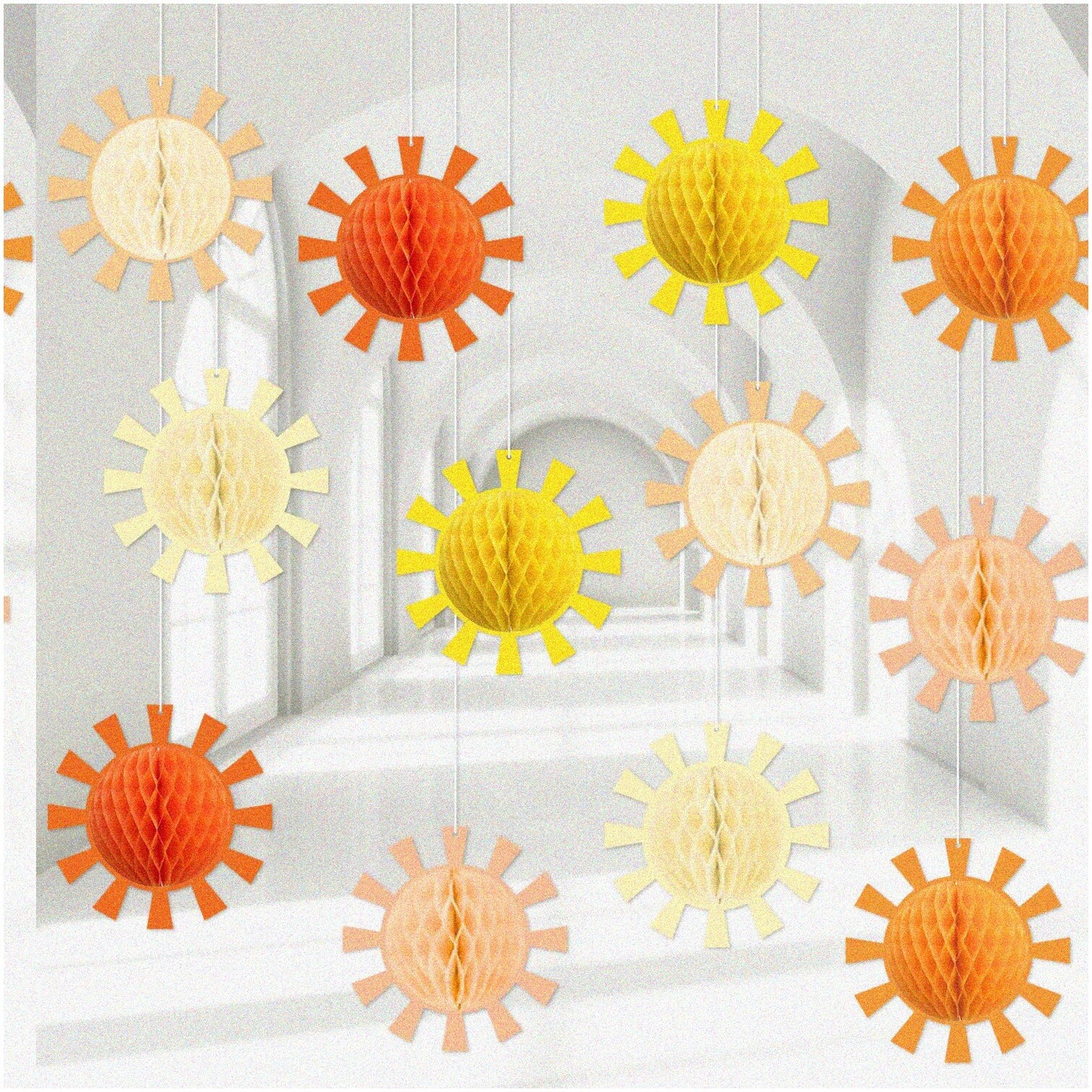 12PCS Boho Sun Honeycomb Ball Hanging Decorations