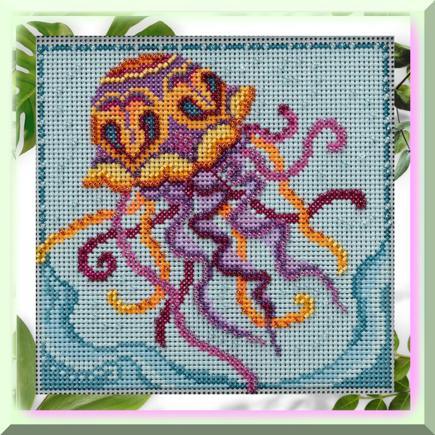 Marine Life Cross Stitch Kit with Beads and Instructions