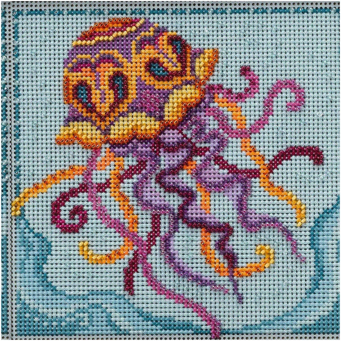 Marine Life Cross Stitch Kit with Beads and Instructions