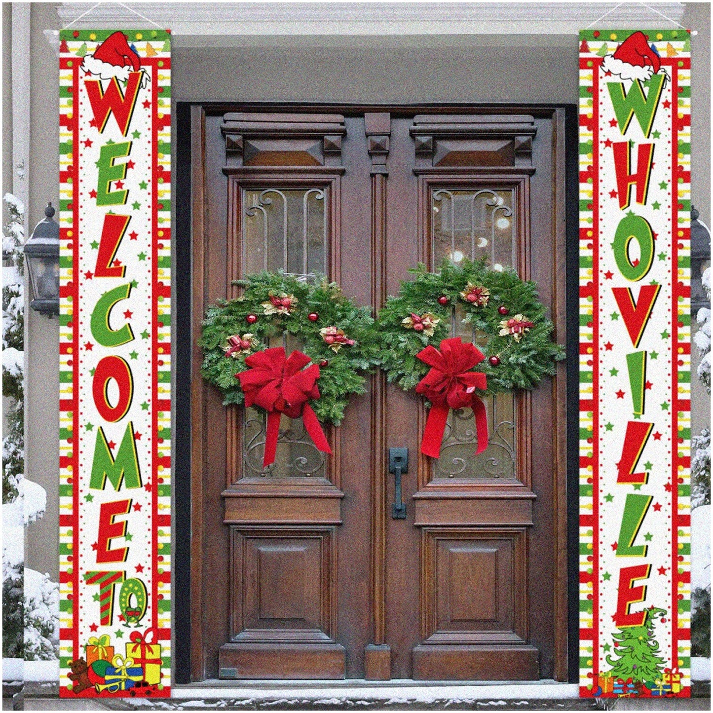 Whoville Festive Door Décor Sign Backdrop 70.8x35 inches