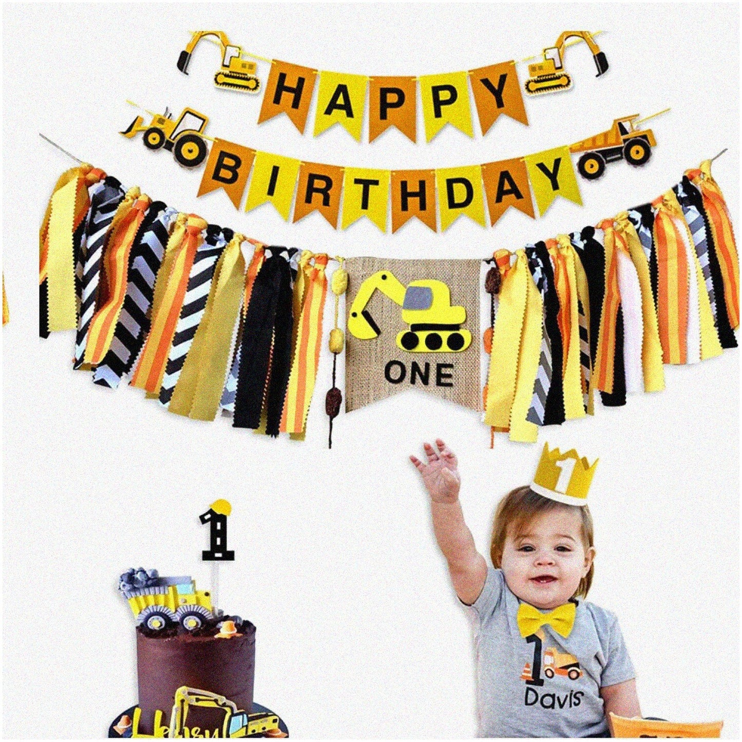 Excavator 1st Birthday Banner Construction Theme
