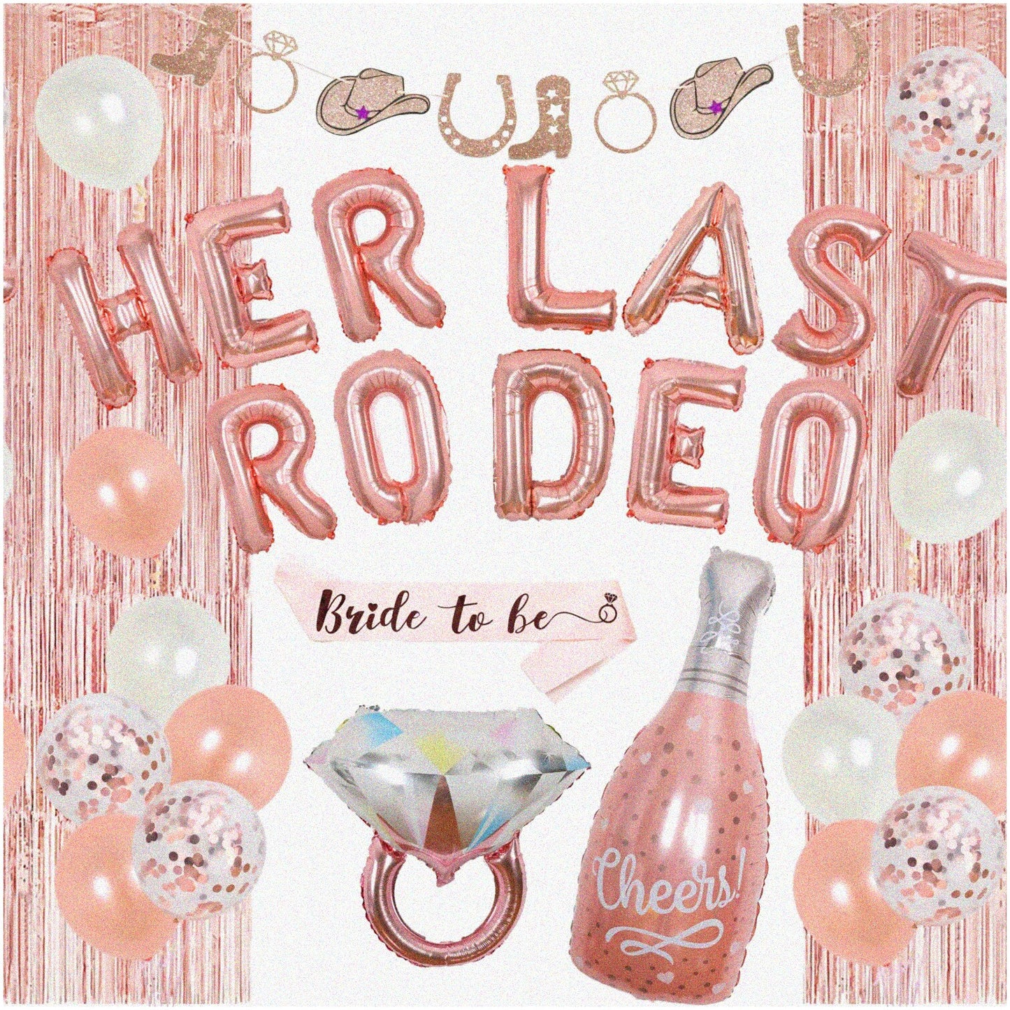 Rose Gold Bachelorette Bash Kit with Balloons and Decorations