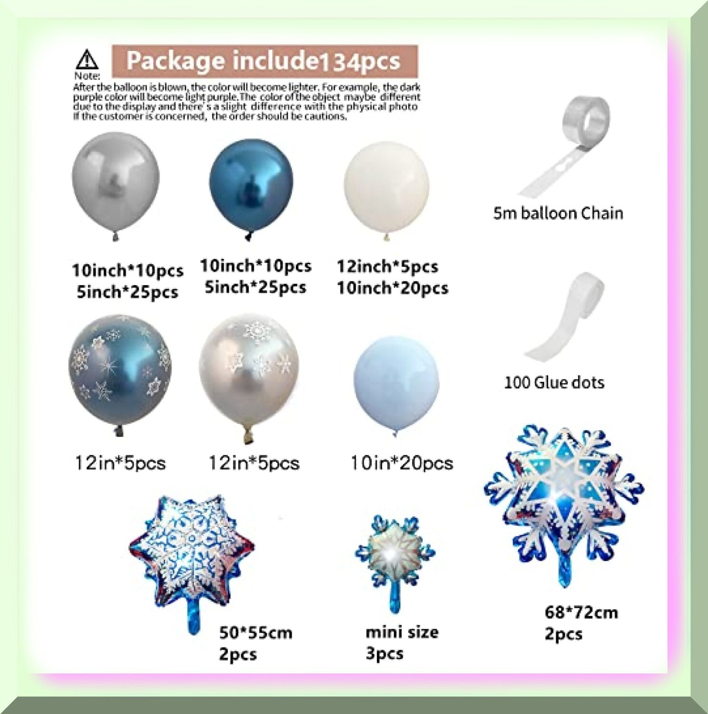 132PCS Snowflake and Metal Balloons Set