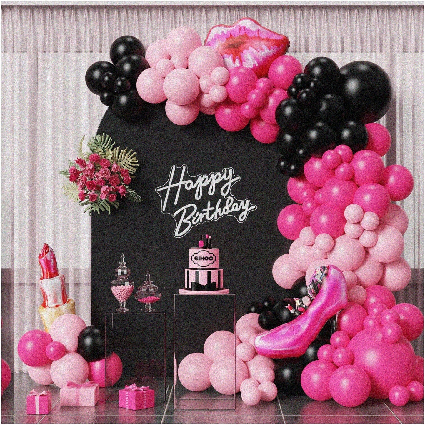 Pink and Black Balloon Arch Kit 135PCS for Bridal & Birthday