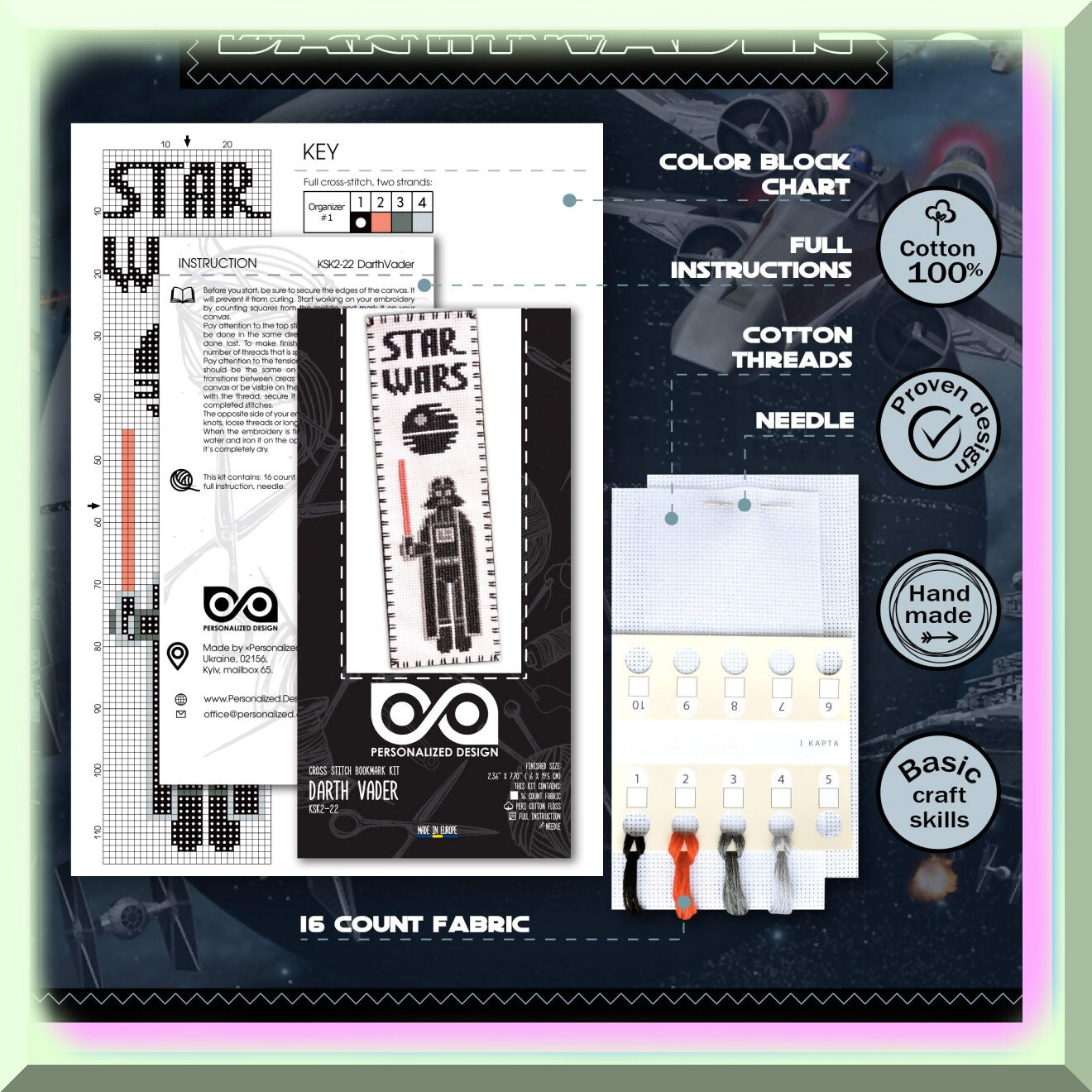 DIY Darth Vader Embroidery Bookmark Kit for Star Wars Fans