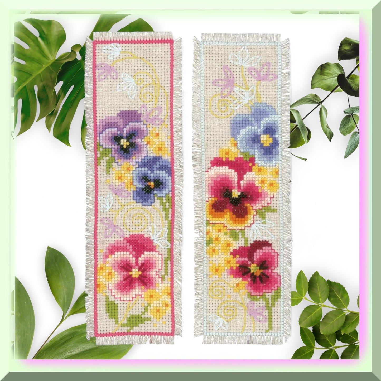 Violet Blooms Cross Stitch Bookmarks Set of 2