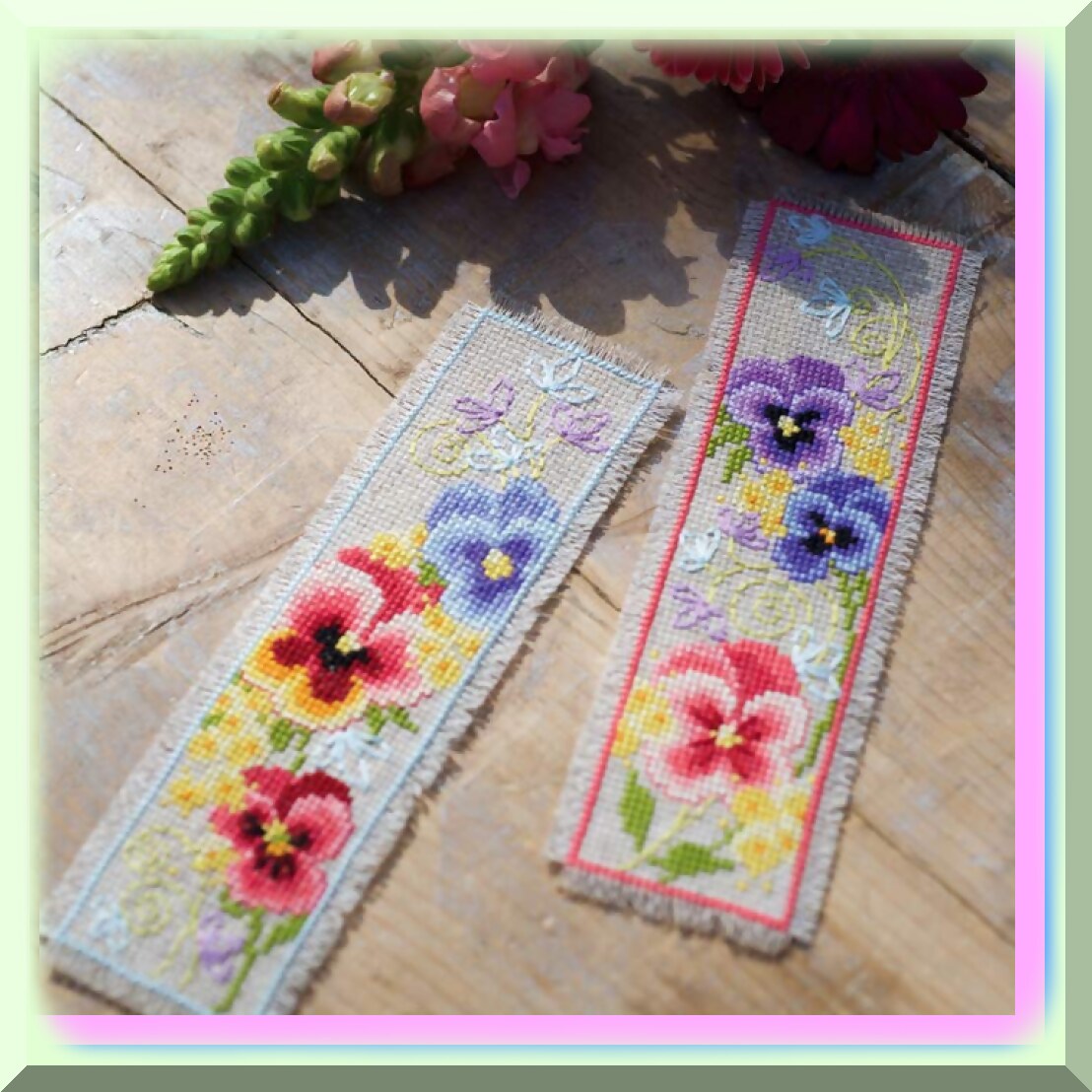 Violet Blooms Cross Stitch Bookmarks Set of 2