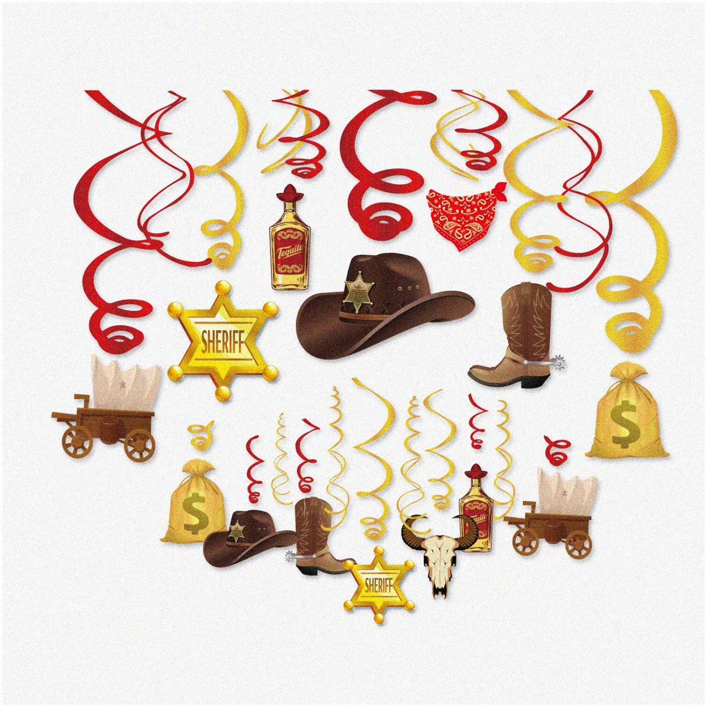 Wild West Whirls 30Ct Cowboy Ceiling Hanging Swirl Decorations