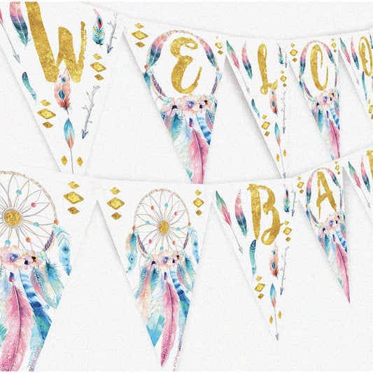 Boho Wild One Baby Shower Banner, 15 Panels