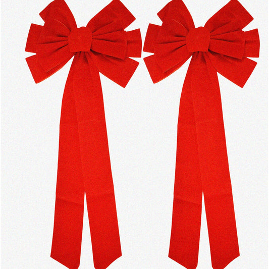 Set of 2 Red Velvet Holiday Bows 10" Wide, 26" Long