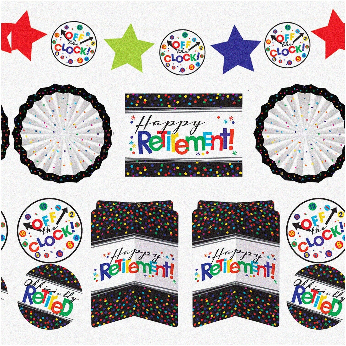 Retirement Fiesta Decor Kit with Paper Garland and Fans