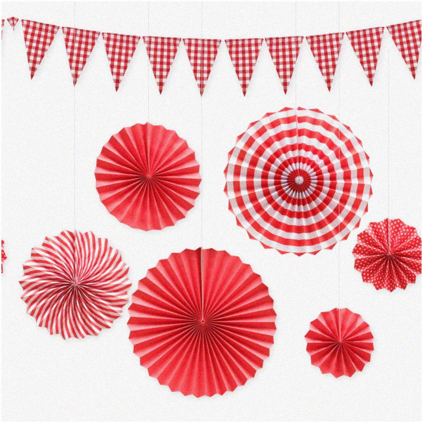 Checkered Gingham Pennant Banner & Paper Fan Set
