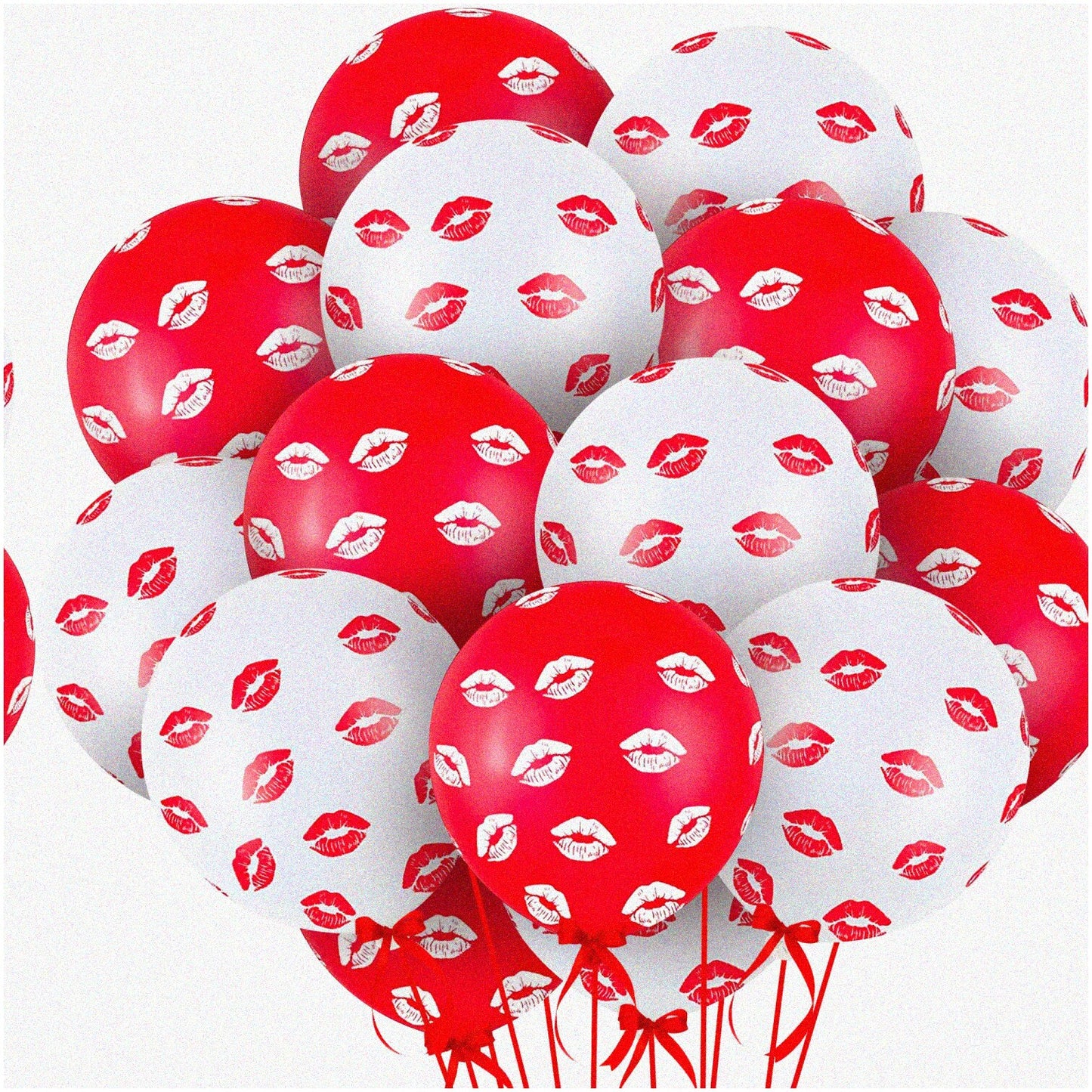 20 Pack Red and White 12 Inch Kiss Balloons