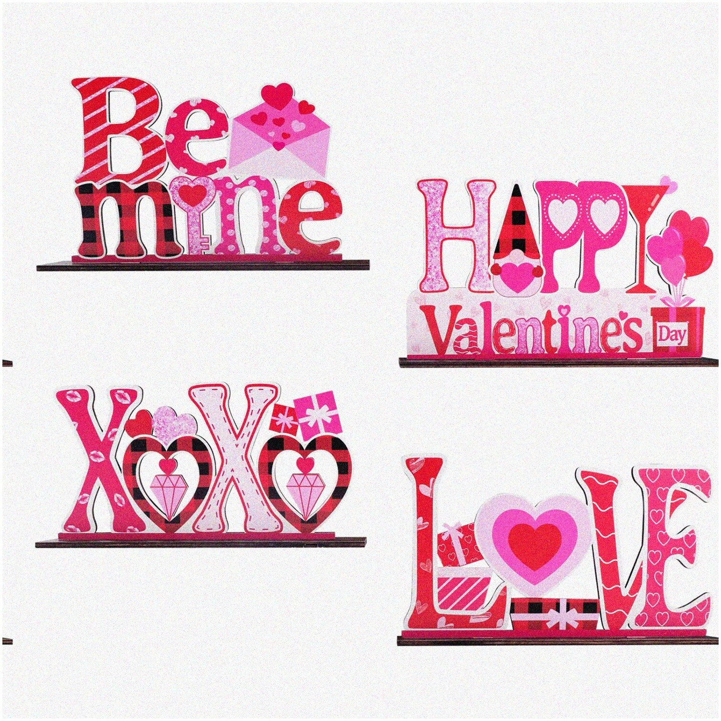 Wooden Valentine's Day Table Décor Set 4pcs