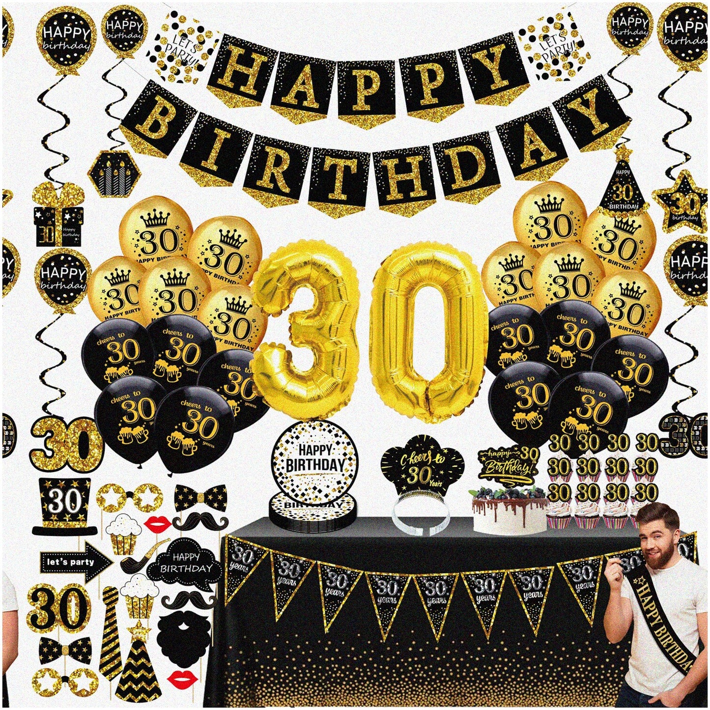 76pc Black and Gold Milestone Celebration Kit