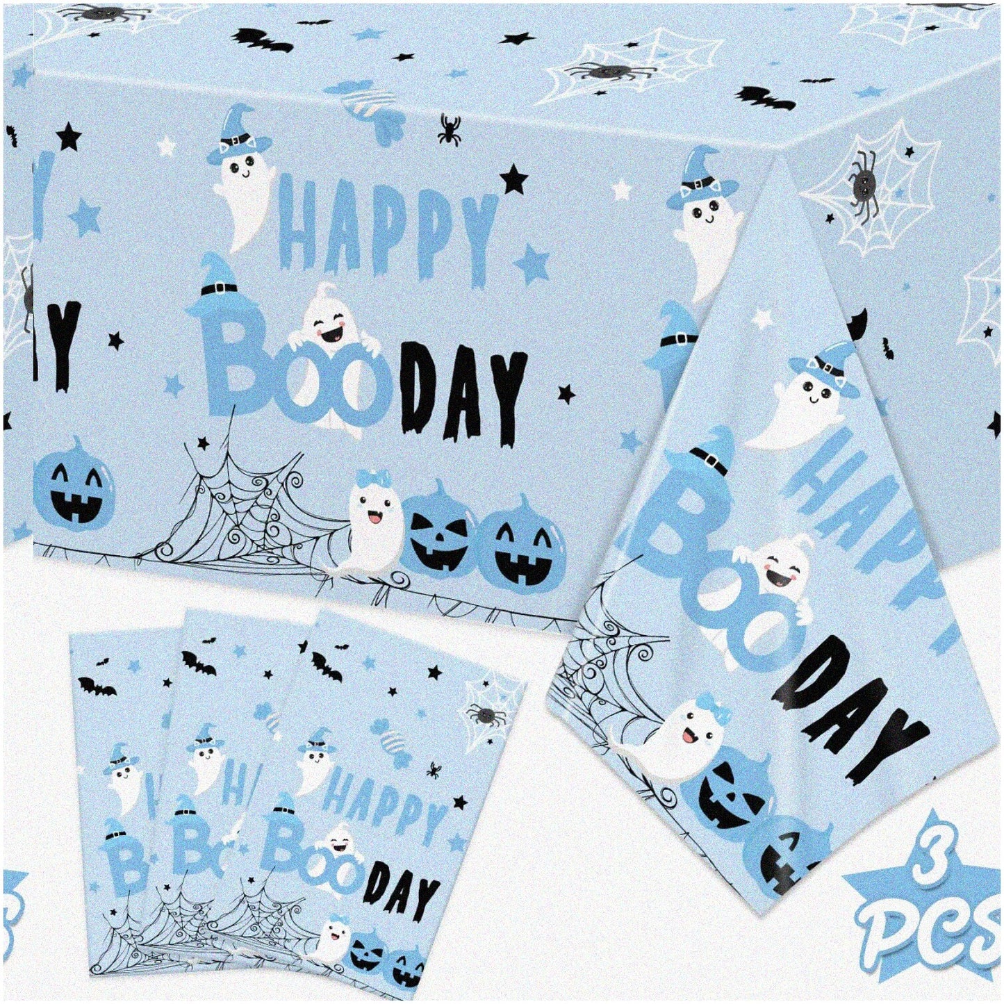 Blue Pumpkin Ghost Tablecloth Set 3 Pack 43x70 Inches