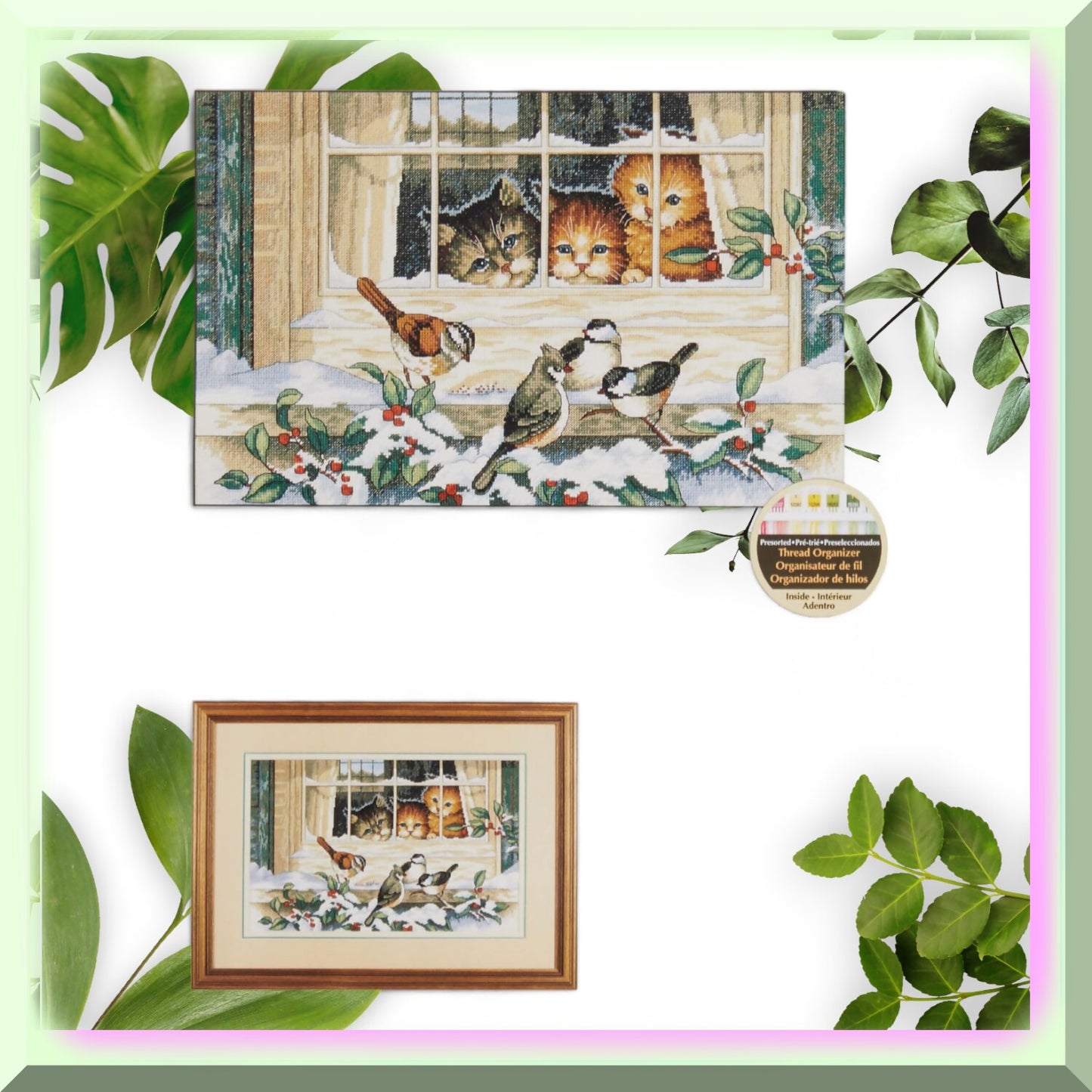 Cross Stitch Kit with Kitten Bird Watchers Design