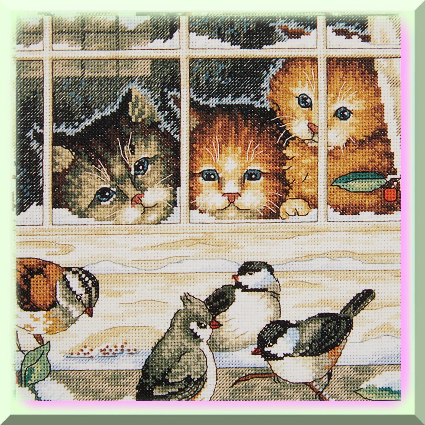 Cross Stitch Kit with Kitten Bird Watchers Design