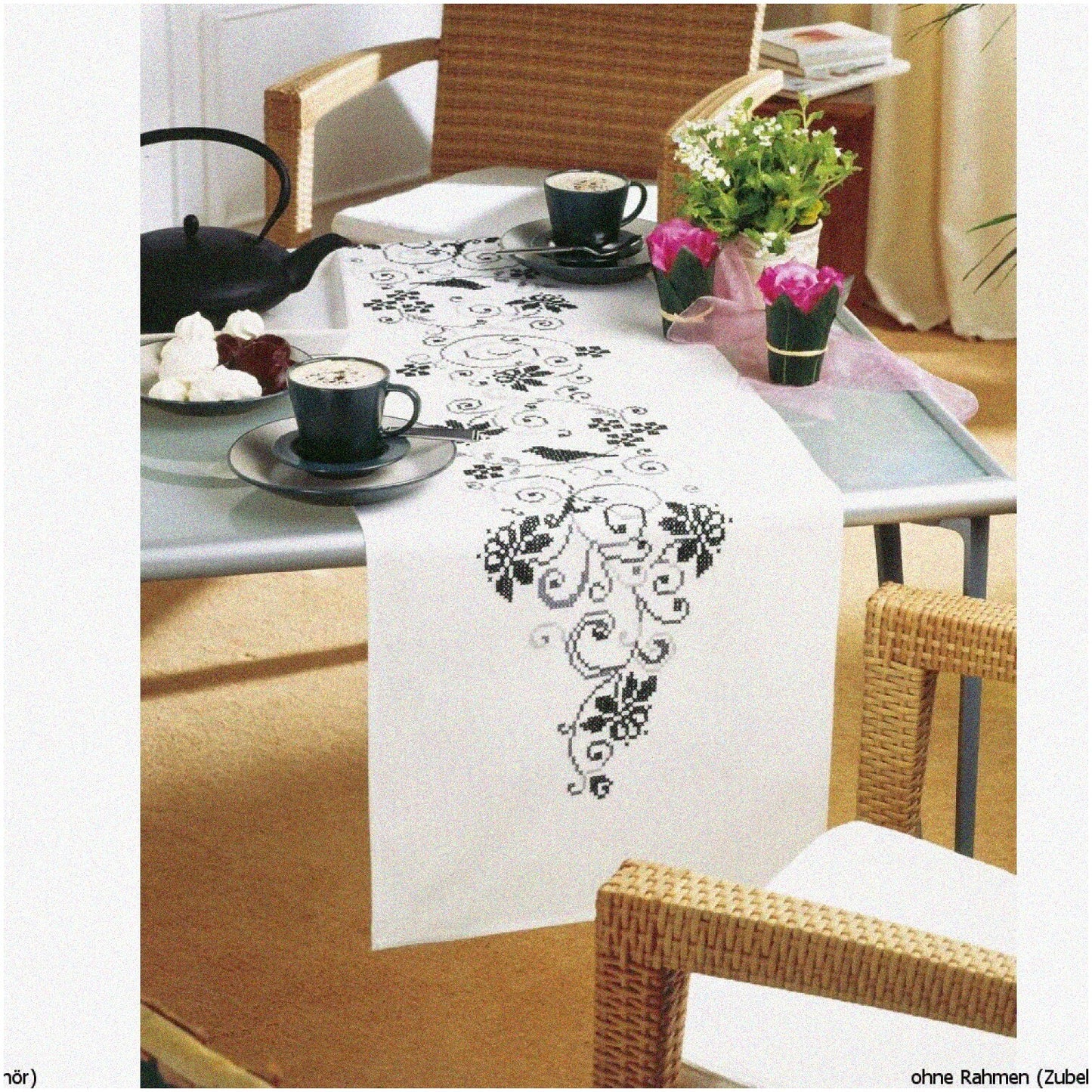 Floral Embroidery Table Runner Kit for DIY Cross Stitch