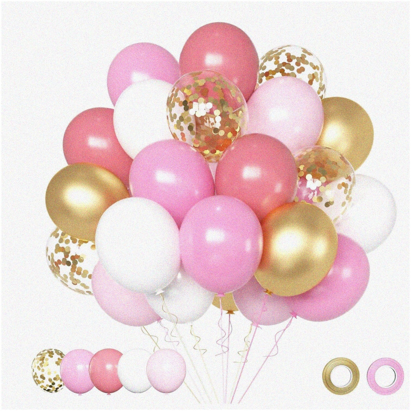 Pink & Gold Confetti Balloon Set 50pcs 12"
