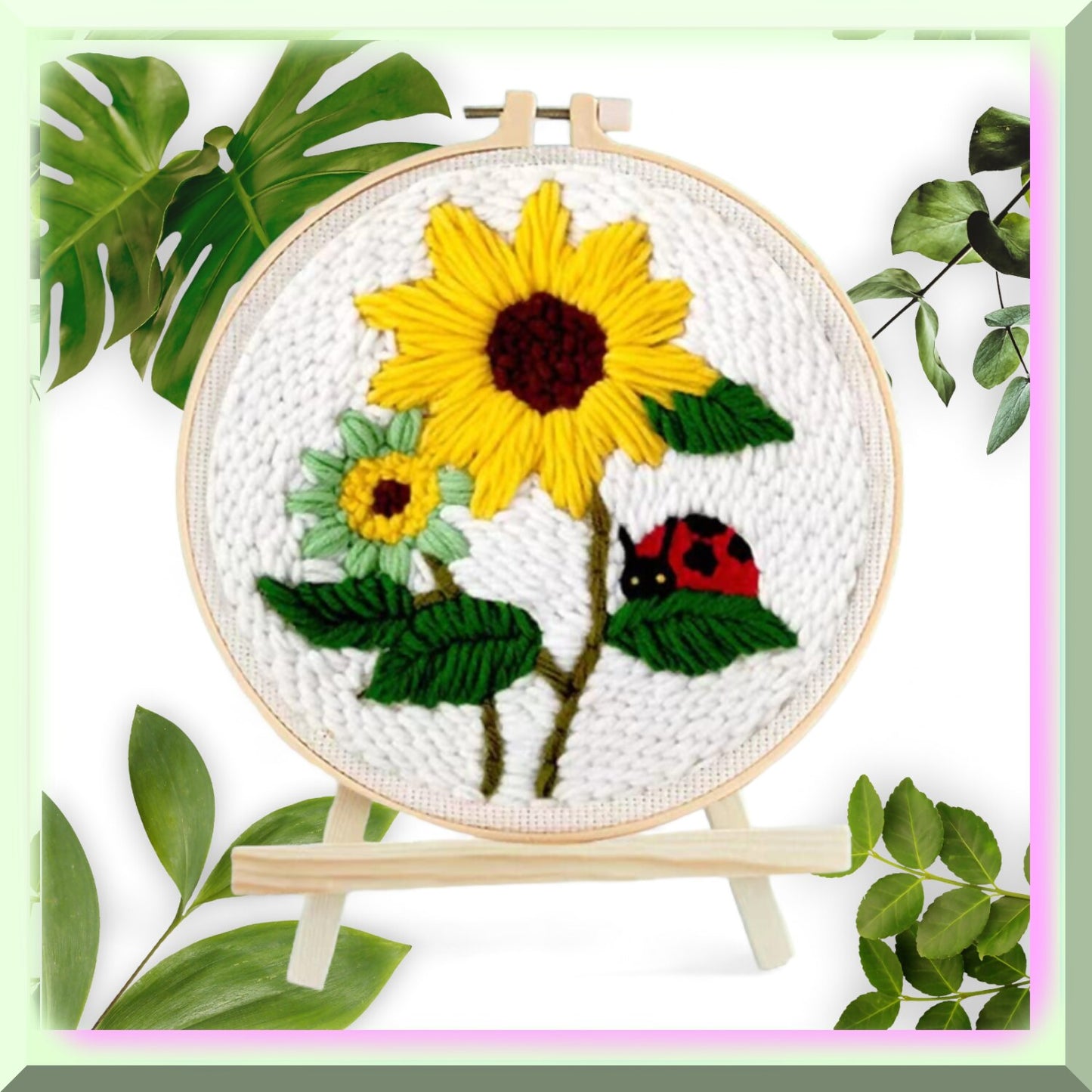 Sunflower and Ladybug Punch Needle Embroidery Rug Kit