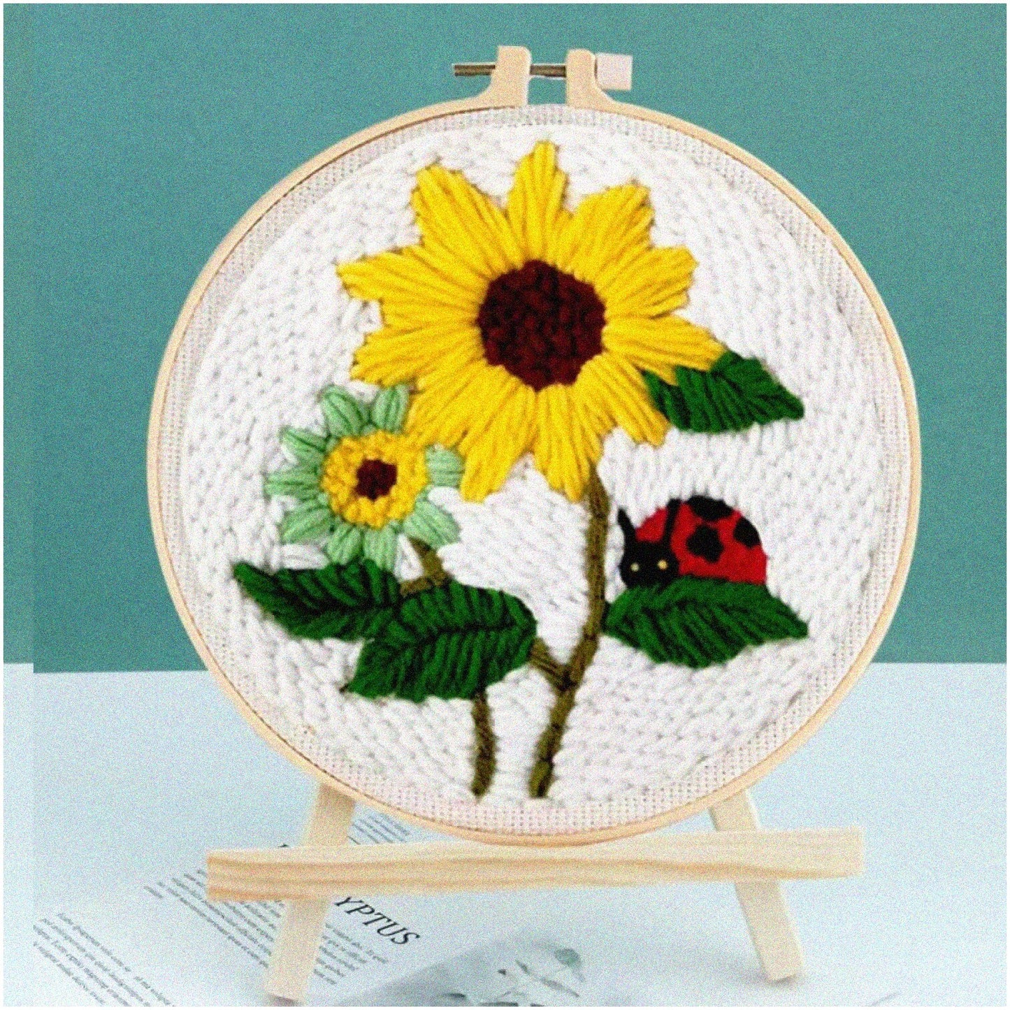 Sunflower and Ladybug Punch Needle Embroidery Rug Kit