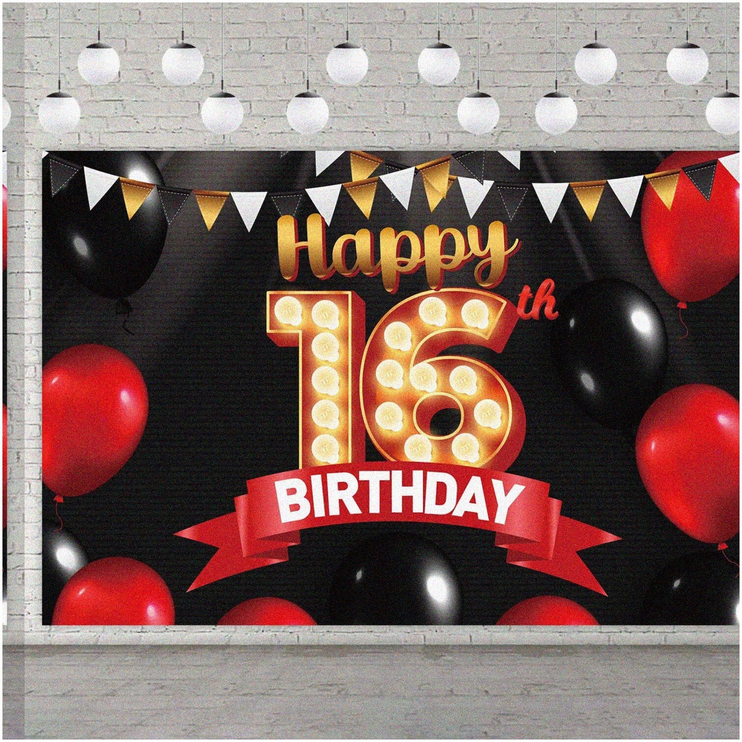 Black and Gold 16th Birthday Celebration Kit with Red Accents