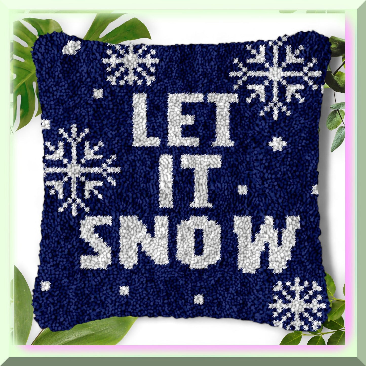 Snowy Blue Bliss Latch Hook Kit for DIY Pillow Craft