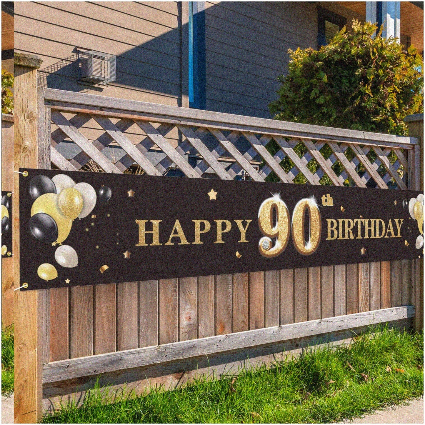 Black 90th Milestone Photo Backdrop Banner