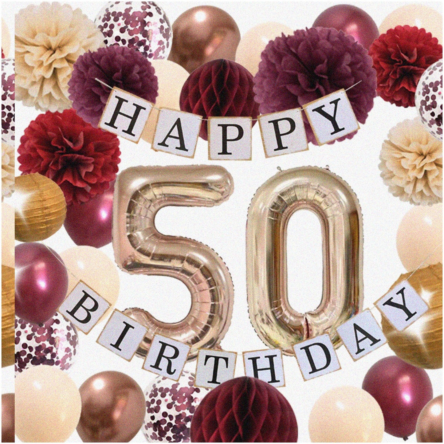 50th Birthday Decoration Kit with Balloons and Flowers