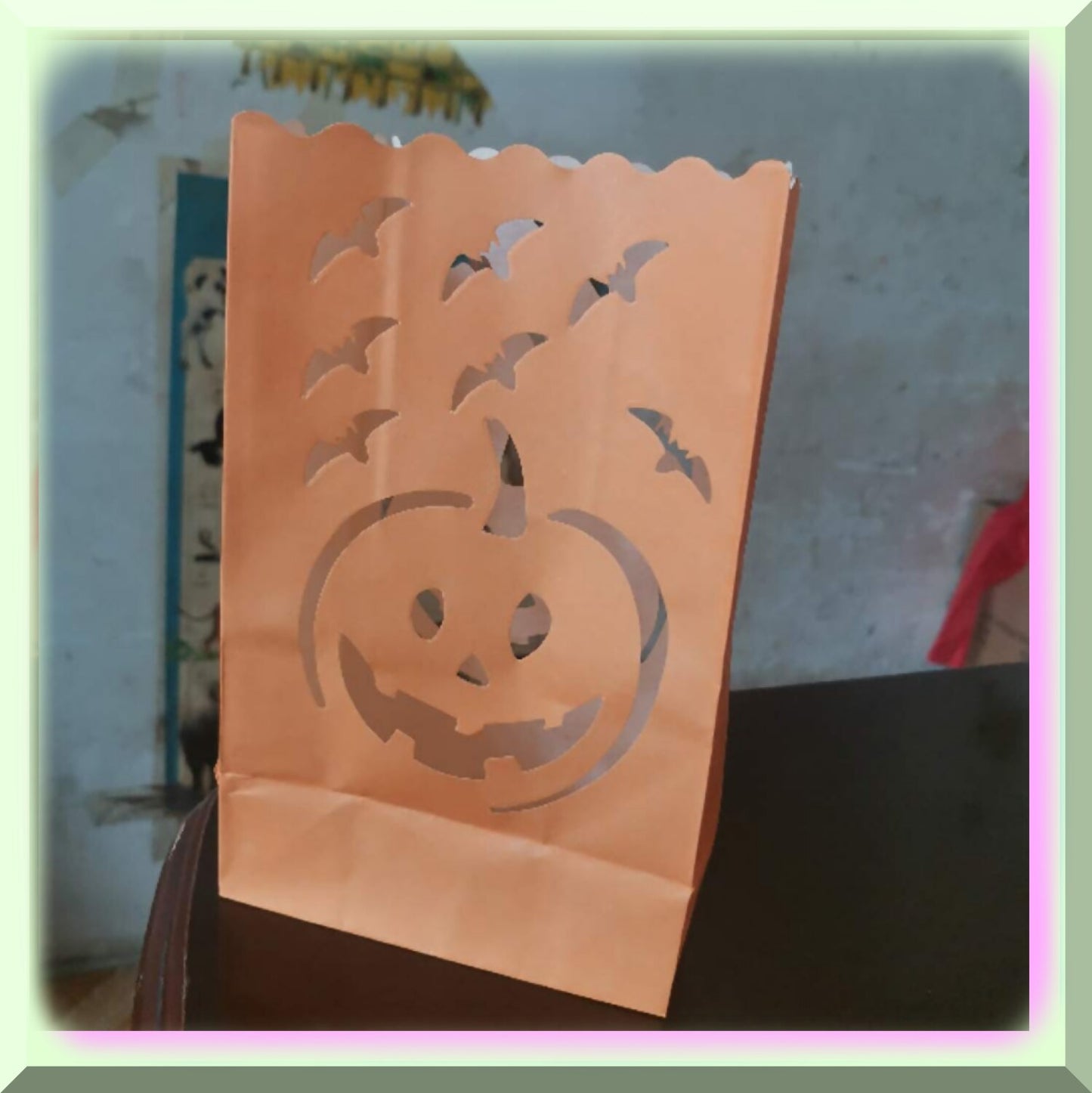 12-Pack Orange Pumpkin Paper Candle Lantern Bags 15x9x24cm