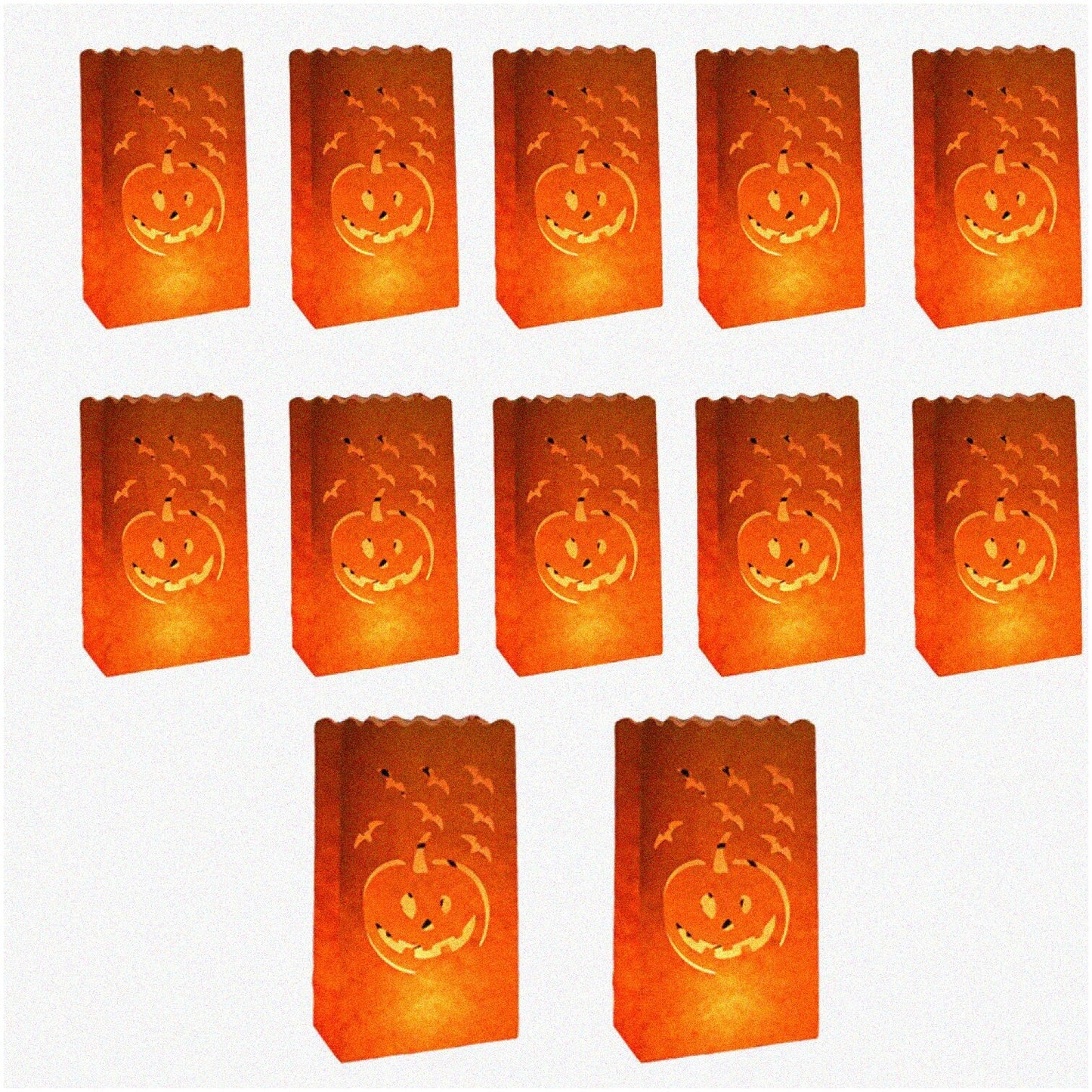 12-Pack Orange Pumpkin Paper Candle Lantern Bags 15x9x24cm