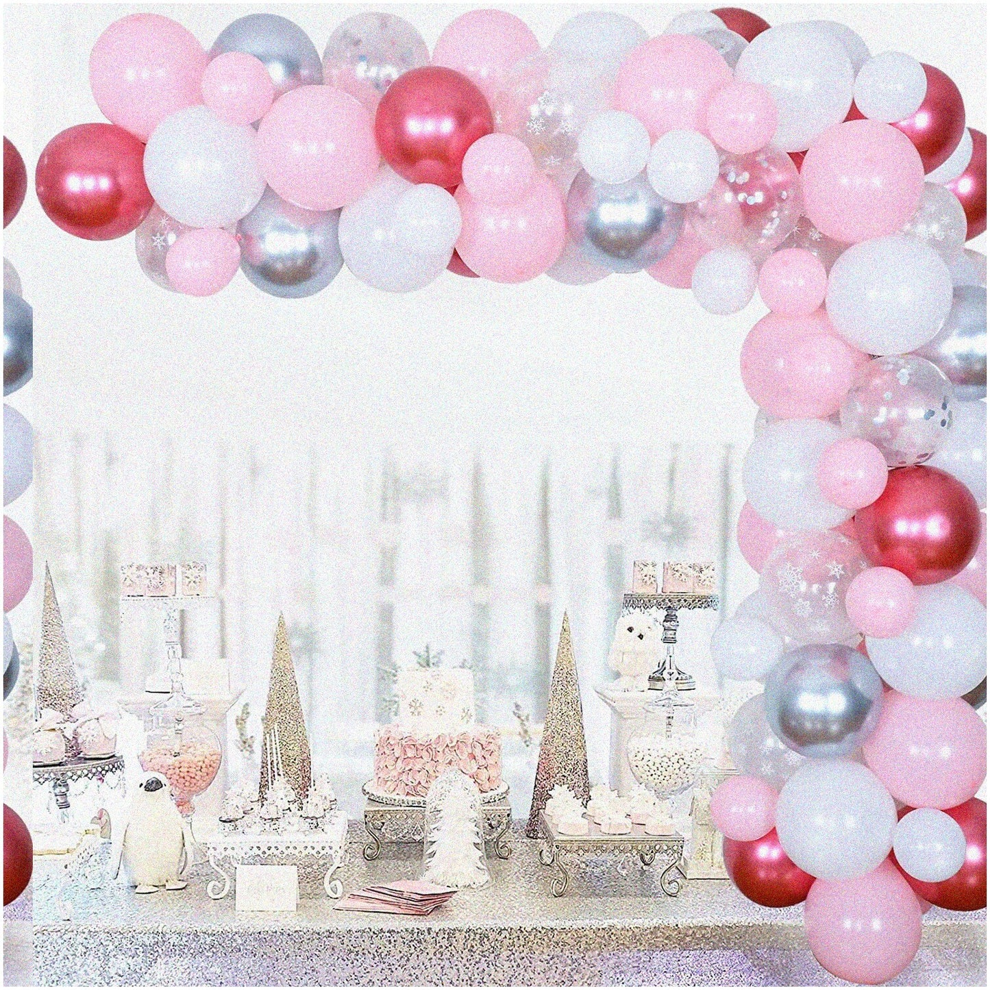 Winter Wonderland Snowflake Balloon Garland 106 Pack Pink Silver