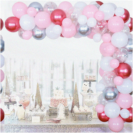 Winter Wonderland Snowflake Balloon Garland 106 Pack Pink Silver