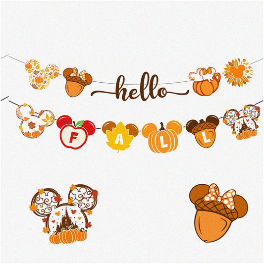 Autumn Harvest Fall Banner with Mouse Pumpkin and Maple Leaves
