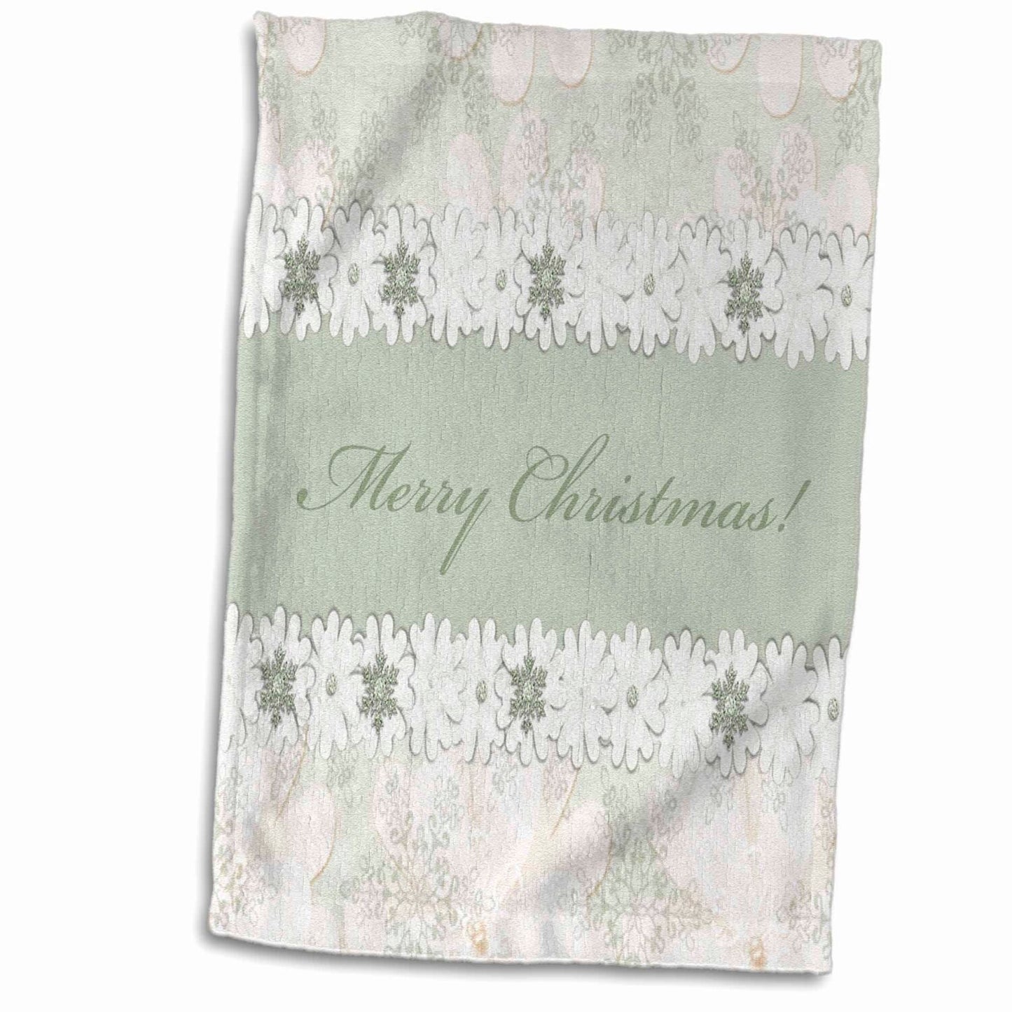 Delicate Flowers and Snowflakes Towels Sage Green Beige
