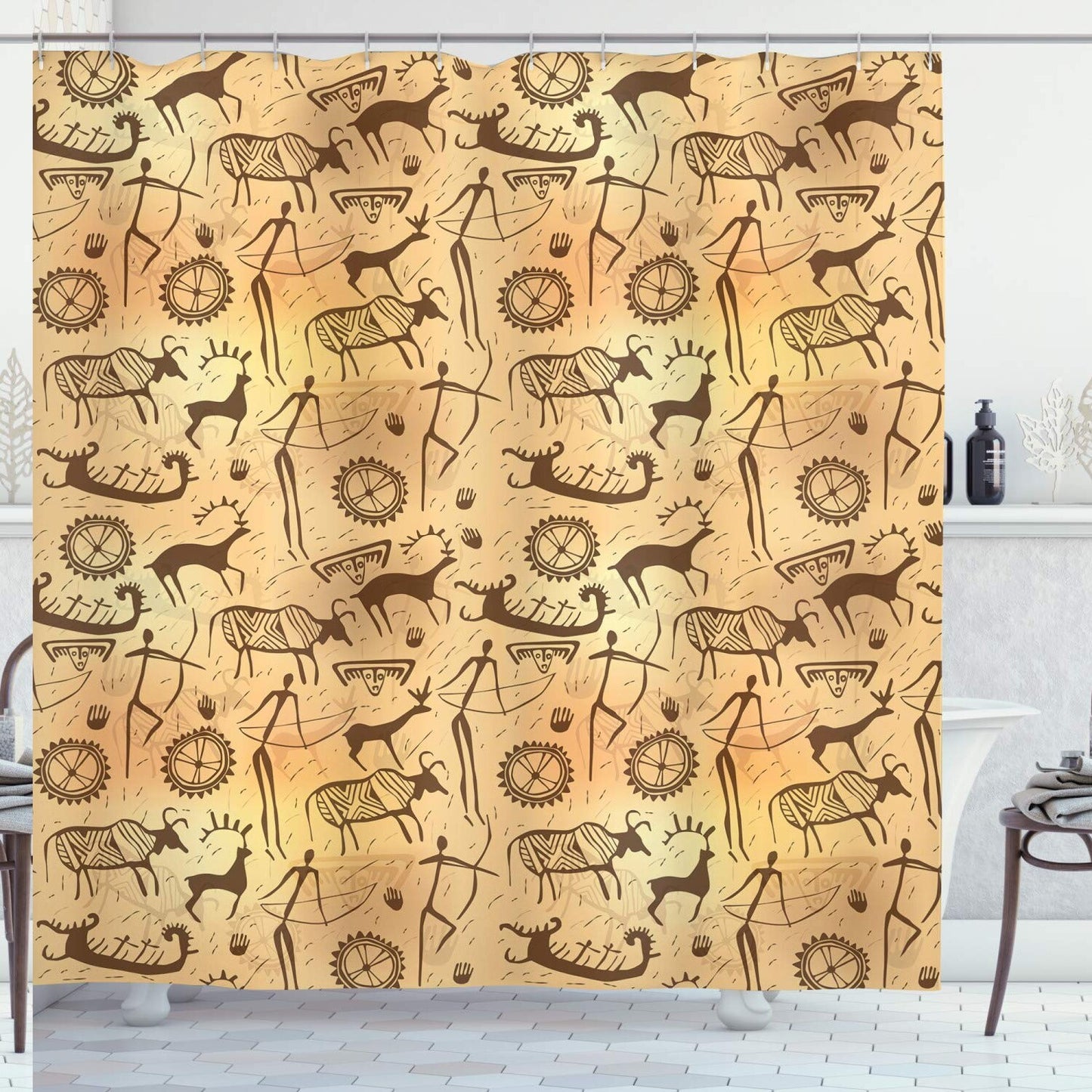 Prehistoric Shower Curtain 69x70 Tan Brown