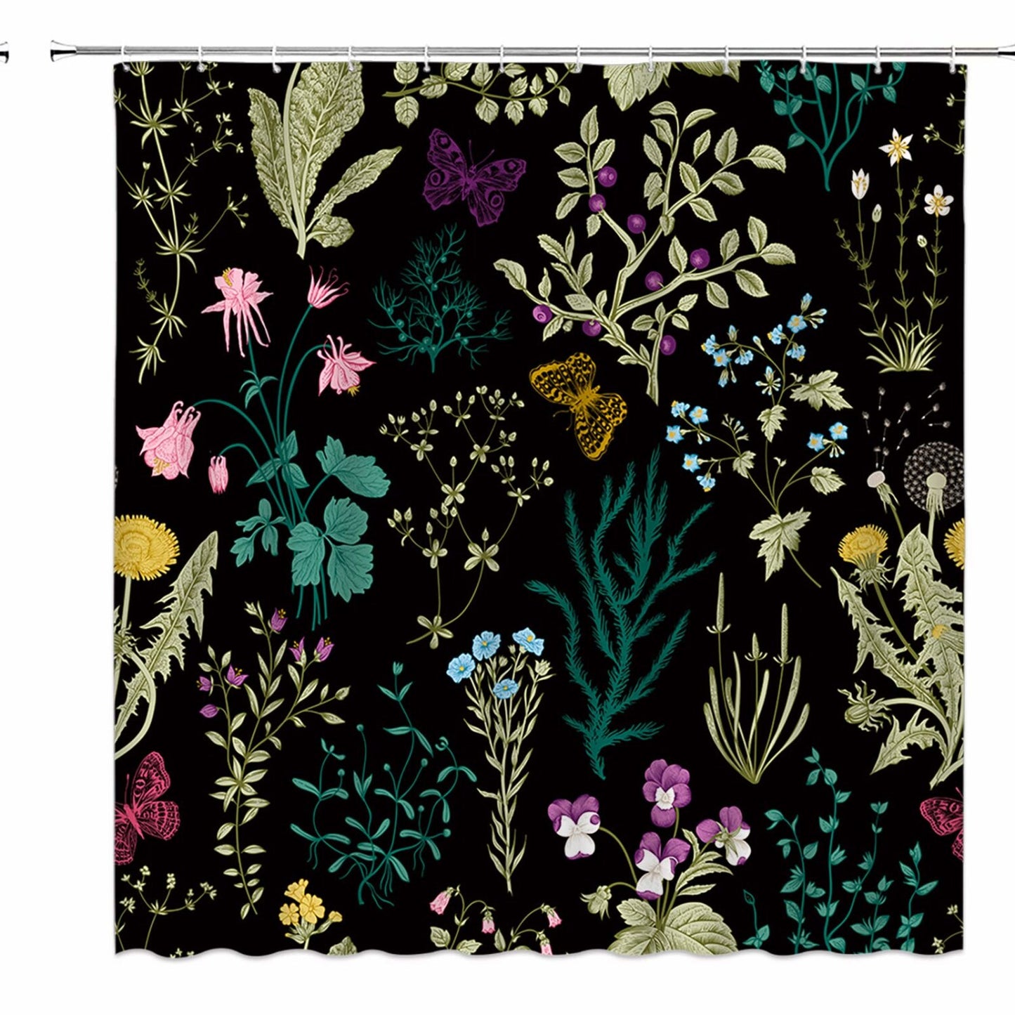 Black Floral Watercolor Shower Curtain 70x70