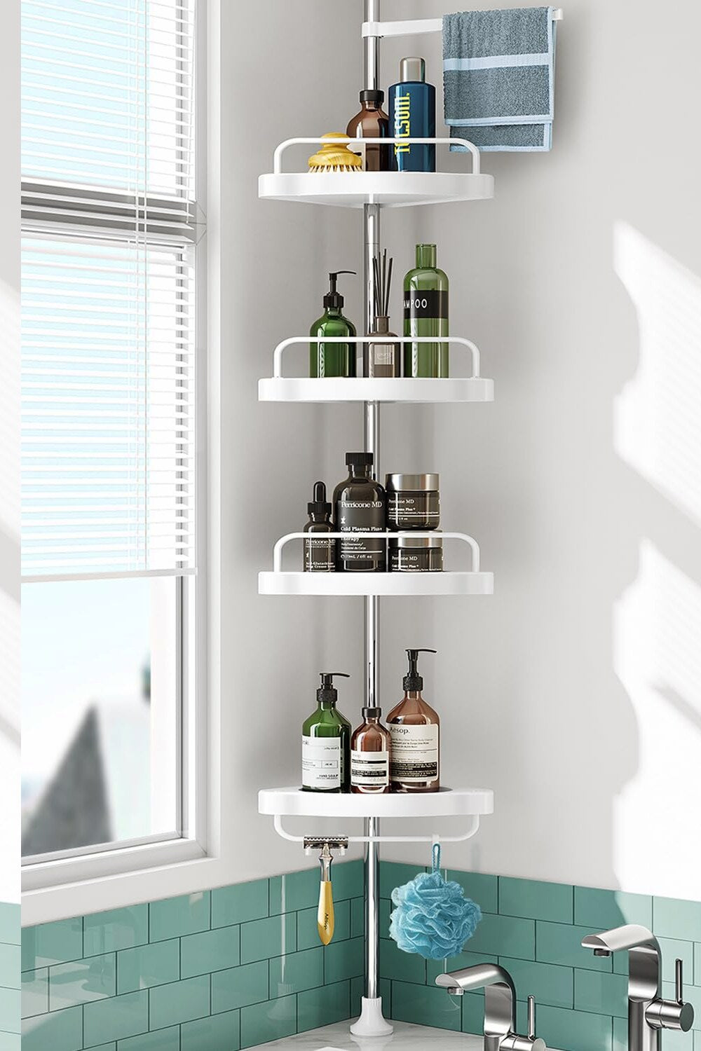 Corner Shower Caddy Tension Pole 4-Tier Organizer