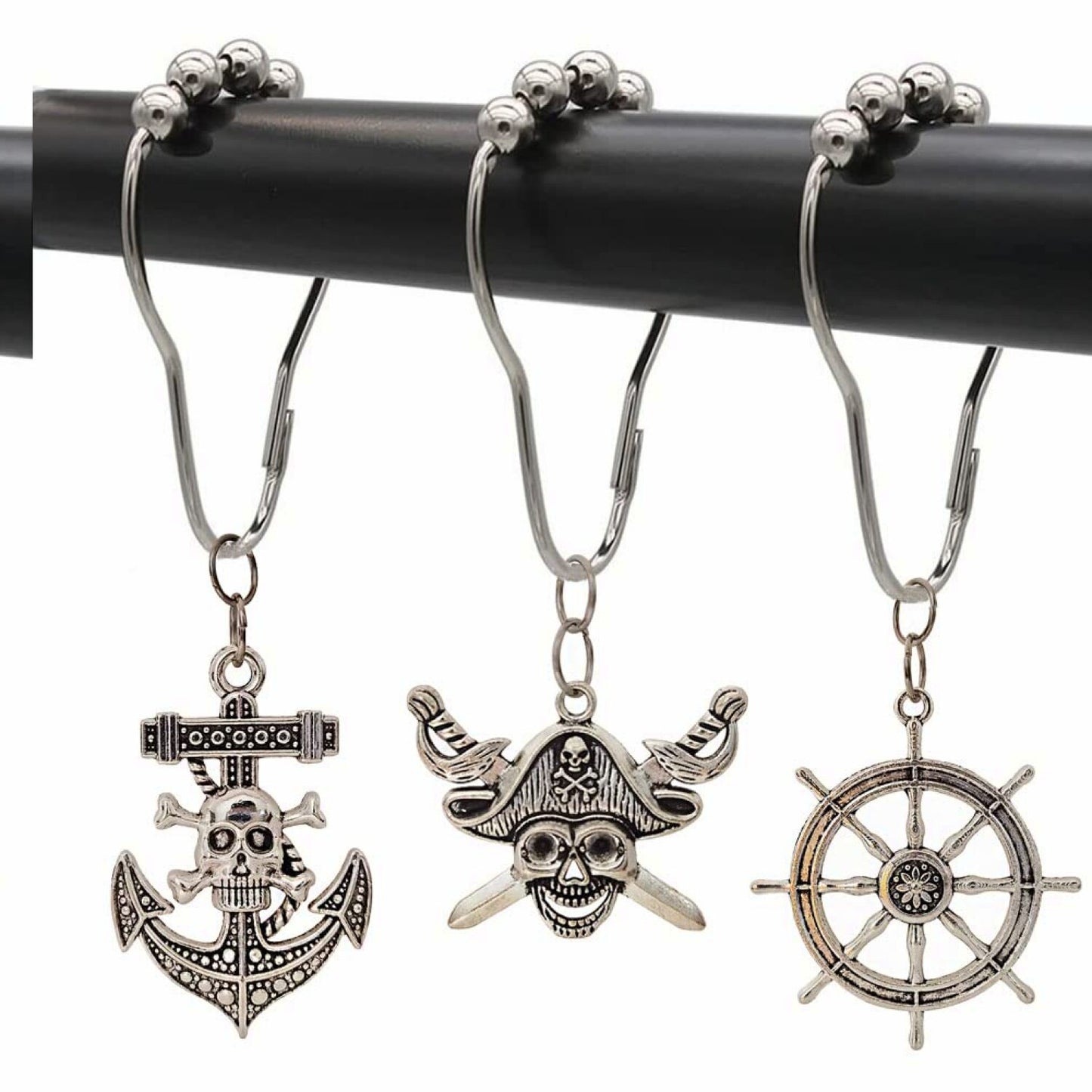 Nautical Shower Curtain Hooks Set of 12 Silver