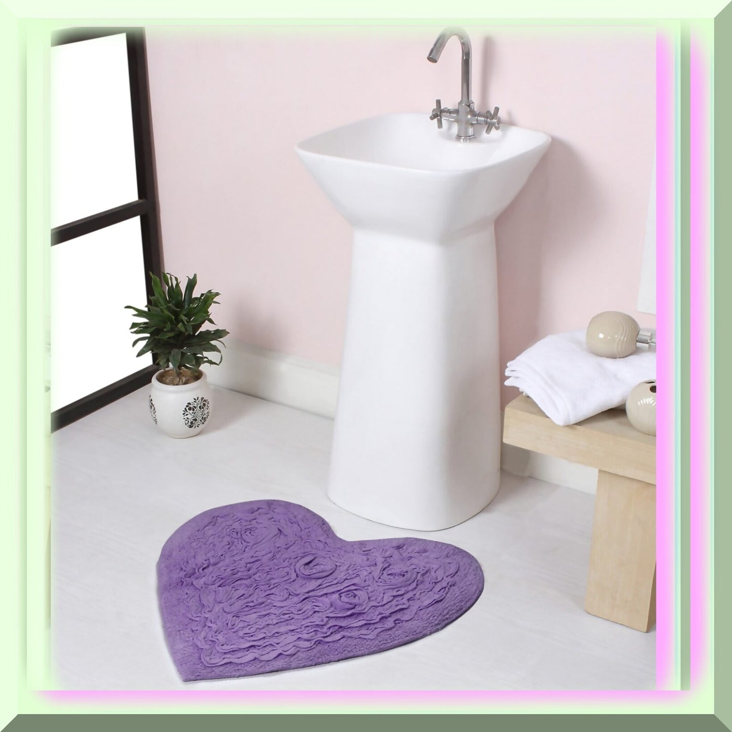 25"x25" Heart Cotton Tufted Bath Rug Purple