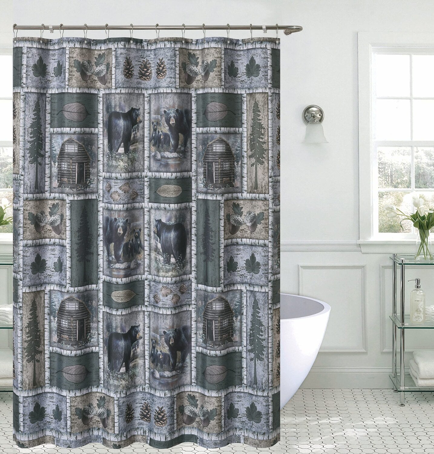 Bear Lodge Patchwork Woodland Forest Shower Curtain