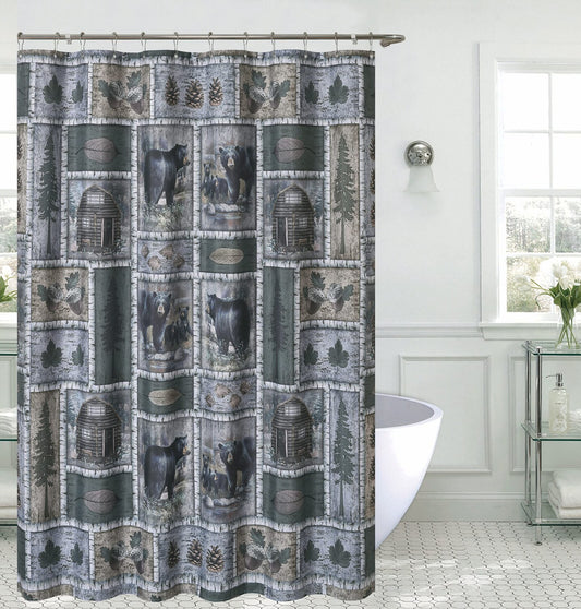 Bear Lodge Patchwork Woodland Forest Shower Curtain