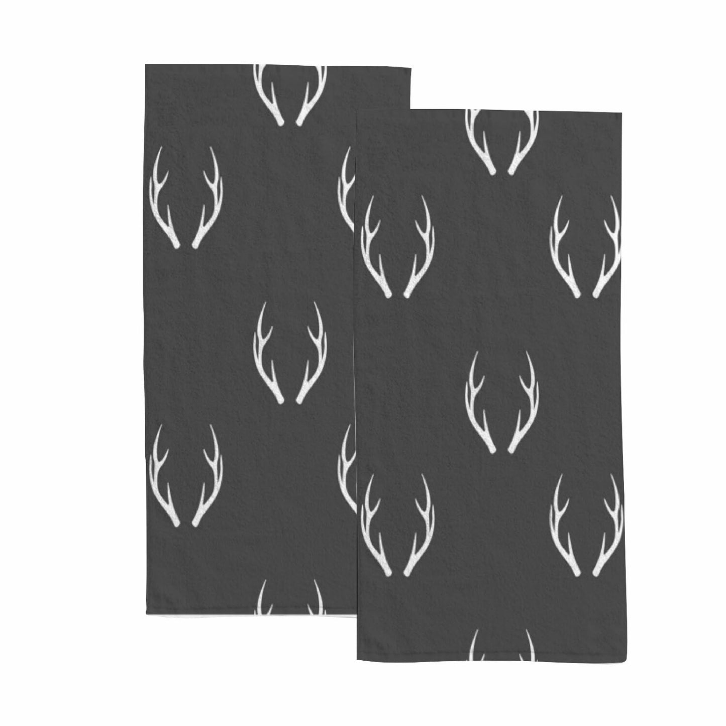 Set of 2 Dark Grey Deer Antler Hand Towels 30x15Inch