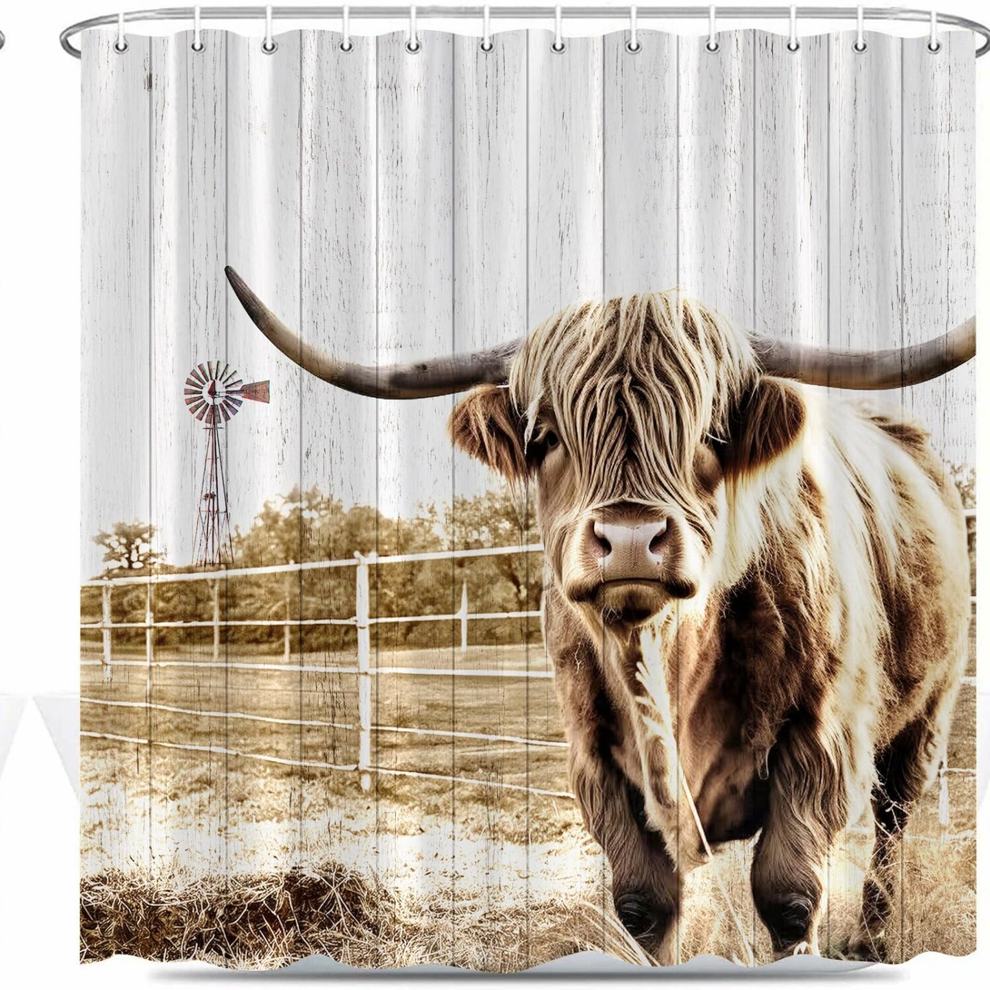 Longhorns Cow Rustic Farmhouse Shower Curtain 70x70 Inch