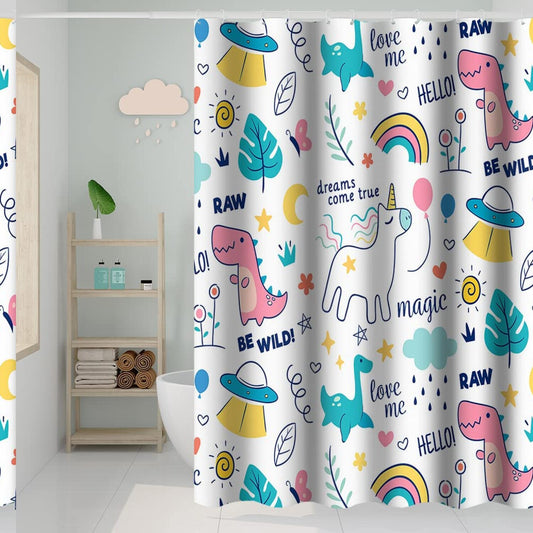 Dinosaur Rainbow Shower Curtain 72x72 Inch with Hooks