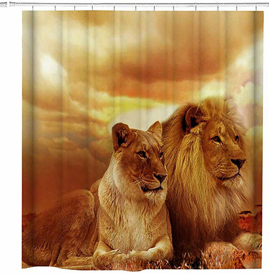 Couple Forest Fabric Shower Curtain Set 72x72 Brown Yellow