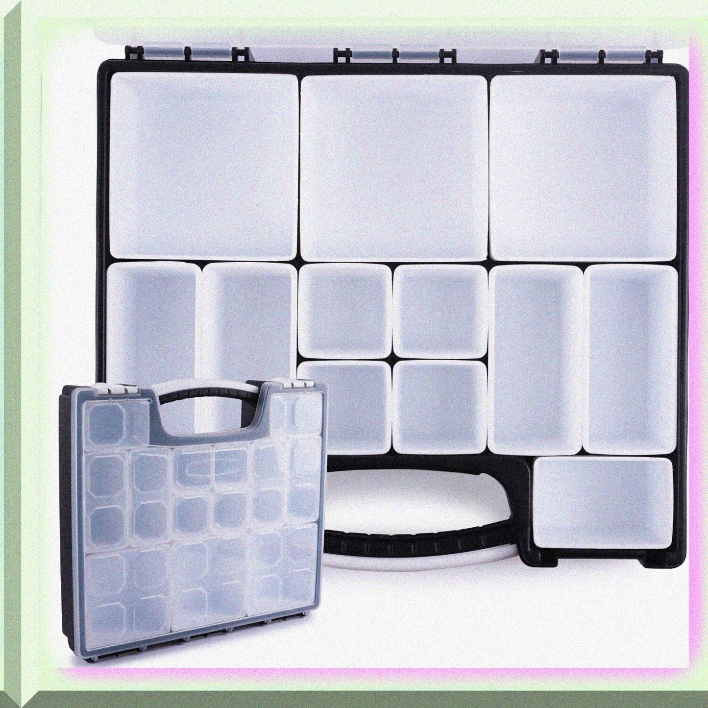 Black and White Plastic Organizer for Beads, Bolts, Screws, Wax Seals, Tackle
