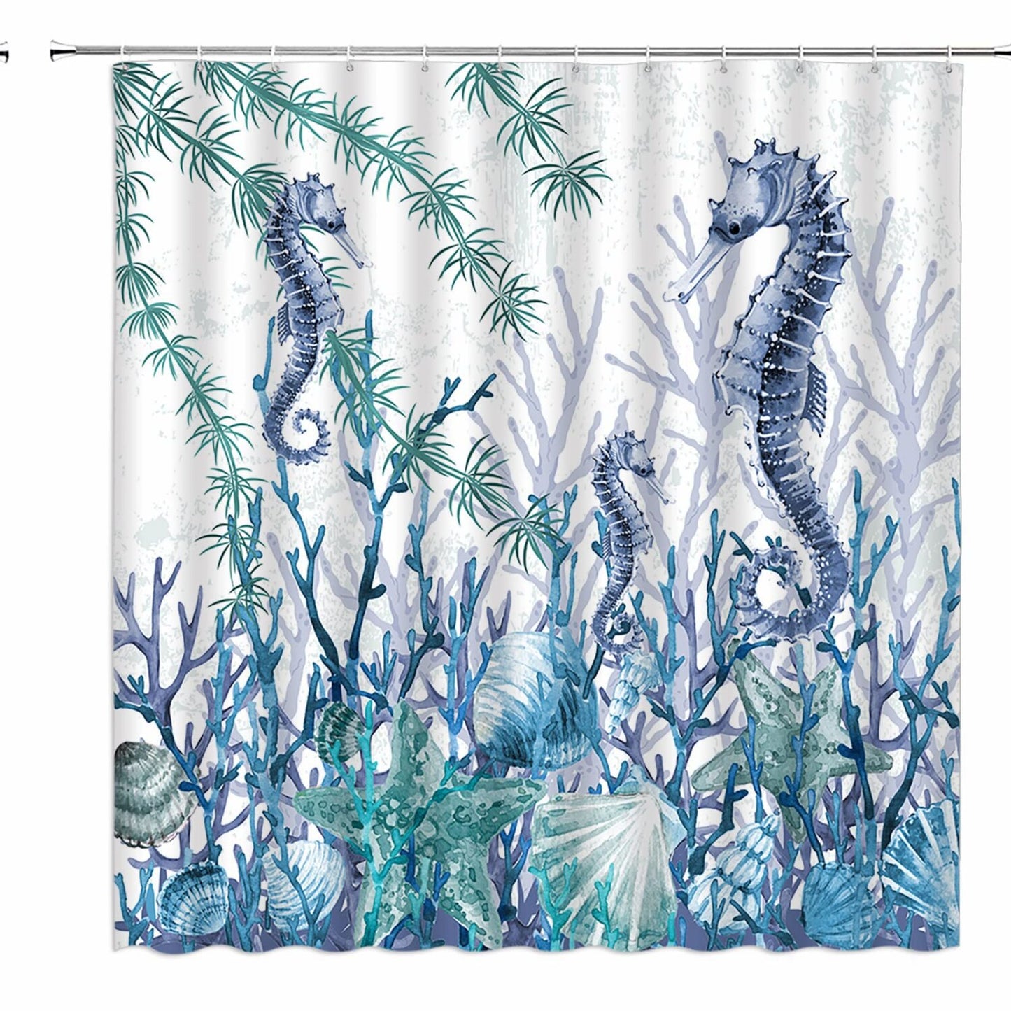Nautical Coastal Shower Curtain Blue Ocean 70x70 inches