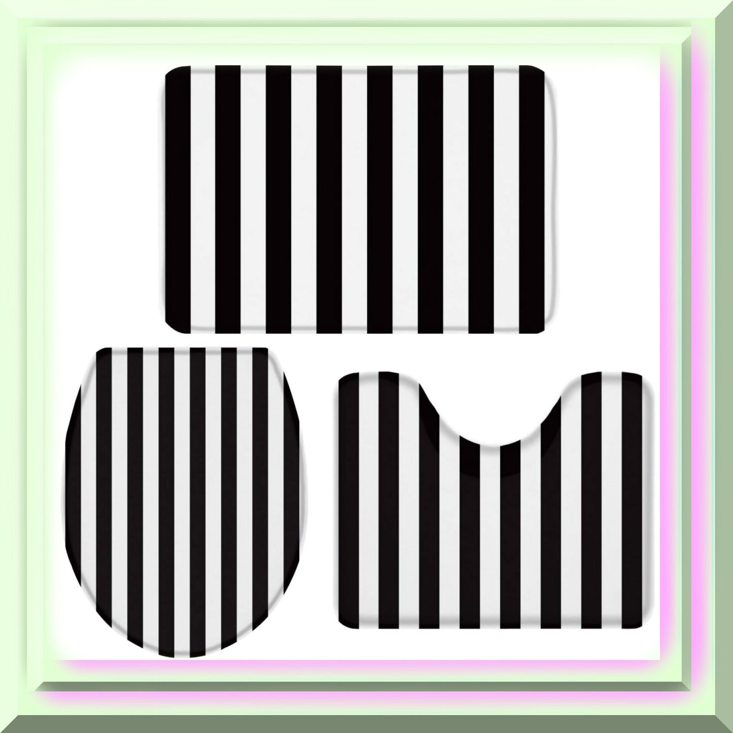 3-Piece Black and White Stripe Bath Rug Set